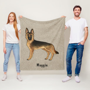 Zwart en Tan Duits Herder Hond met aangepaste teks Fleece Deken