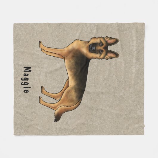 Zwart en Tan Duits Herder Hond met aangepaste teks Fleece Deken (Voorkant (Horizontaal))