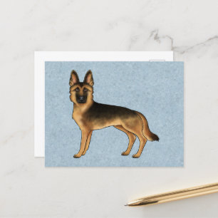 Zwart en Tan Duits Herder Schattige GSD Dog Blue Briefkaart
