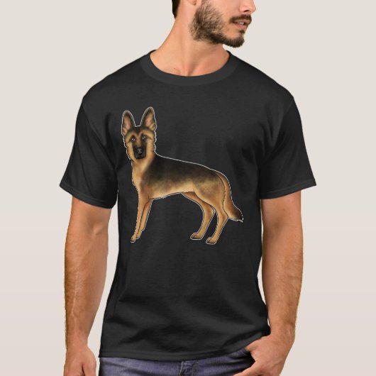 Zwart en Tan Duits Herder Schattige GSD Hondenteke T-shirt (Voorkant)