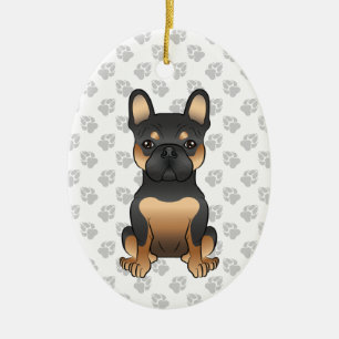 Zwart en Tan French Bulldog / Frenchie Dog & Text Keramisch Ornament