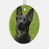 Zwart en Tan GSD Pup Keramisch Ornament (Rechts)