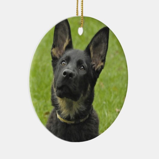 Zwart en Tan GSD Pup Keramisch Ornament (Rechts)