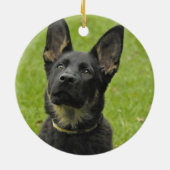 Zwart en Tan GSD Pup Keramisch Ornament (Achterkant)