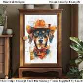 Zwart en Tan Hond, Cowboyhoed DE1 Découpage Tissuepapier
