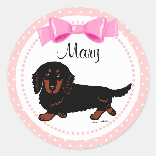 Zwart en Tan Lang Haired Dachshund 1 Ronde Sticker (Voorkant)