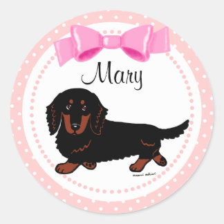 Zwart en Tan Lang Haired Dachshund 1 Ronde Sticker