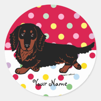 Zwart en Tan Lang Haired Dachshund 1 Ronde Sticker