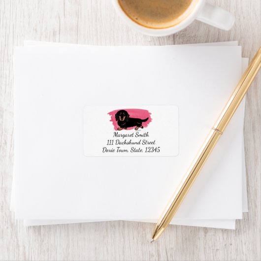 Zwart en Tan Lang Haired Dachshund 1 Waterverf Etiket (Insitu)