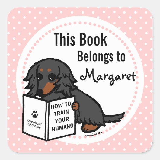 Zwart en Tan Lang Haired Dachshund 2 Vierkante Sticker (Voorkant)