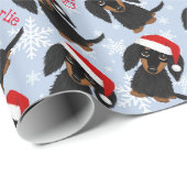 Zwart en Tan Longhaired Dachshund Kerstmis Cadeaupapier (Rol Hoek)