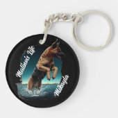 Zwart en Tan Malinois in Water Sleutelhanger (Achterkant)