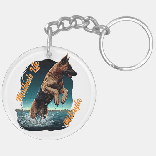 Zwart en Tan Malinois in Water Sleutelhanger (Achterkant Rechts)