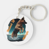 Zwart en Tan Malinois in Water Sleutelhanger (Achterkant)