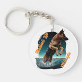 Zwart en Tan Malinois in Water Sleutelhanger (Voorkant)