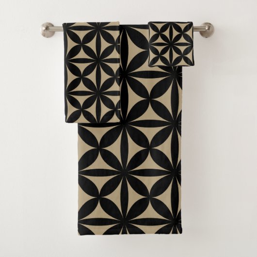 Zwart en Tan Modern / Retro Print Bad Handdoek (Insitu)