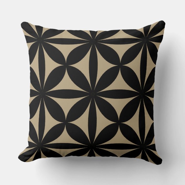 Zwart en Tan Modern / Retro Print Kussen (Voorkant)
