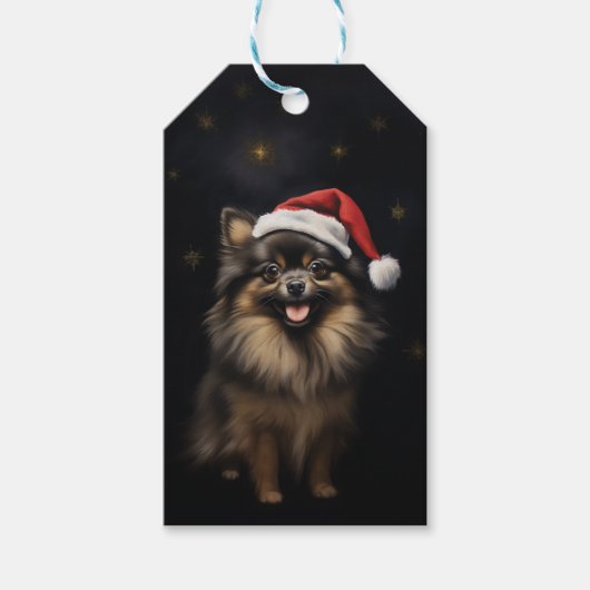  zwart en Tan Pomeranian Kerstmis Cadeaulabel (Voorkant)