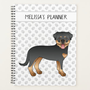 Zwart-en-tan-rottweiler Schattige Cartoon-hond en Planner