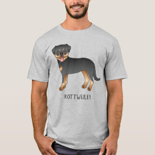 Zwart-en-tan-rottweiler Schattige Cartoon-hond en T-shirt