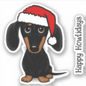 Zwart en Tan Santa Dachshund Schattige Hondenkerst Sticker (Voorkant)