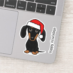 Zwart en Tan Santa Dachshund Schattige Hondenkerst Sticker