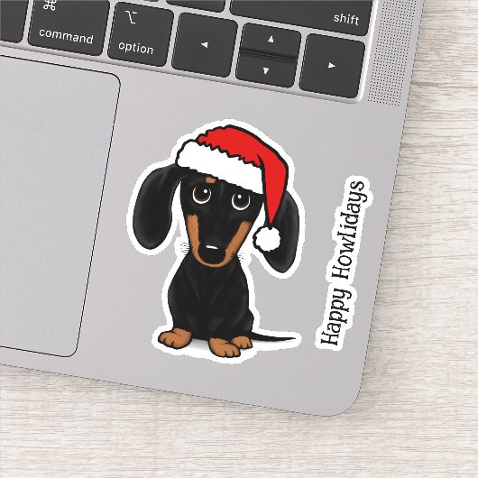 Zwart en Tan Santa Dachshund Schattige Hondenkerst Sticker (Detail)