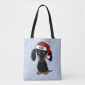 Zwart en Tan Santa Dachshund Schattige Hondenkerst Tote Bag (Voorkant)