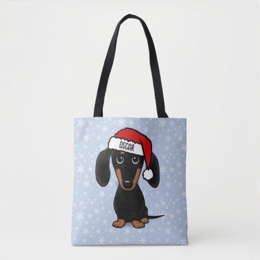 Zwart en Tan Santa Dachshund Schattige Hondenkerst Tote Bag (Voorkant)