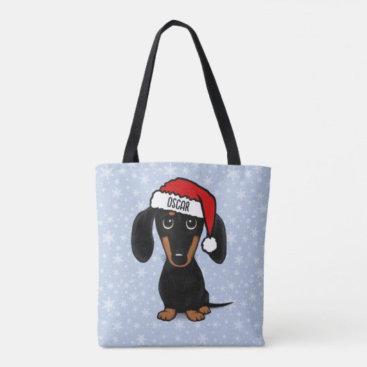 Zwart en Tan Santa Dachshund Schattige Hondenkerst Tote Bag (Achterkant)