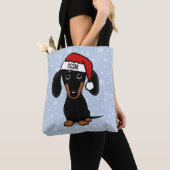 Zwart en Tan Santa Dachshund Schattige Hondenkerst Tote Bag (Dichtbij)