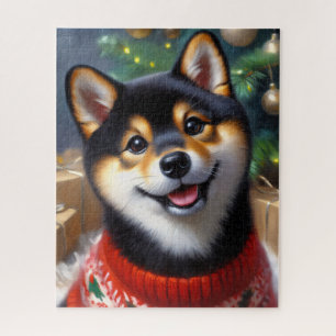 Zwart en Tan Shiba Inu Kerstmis Legpuzzel