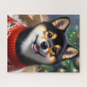 Zwart en Tan Shiba Inu Kerstmis Legpuzzel (Horizontaal)