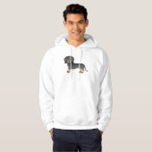 Zwart en Tan Smooth Hair Dachshund Dog Tekening Hoodie (Voorkant volledig)