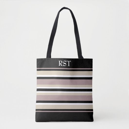 Zwart en Tan Stripes Tote Bag (Voorkant)