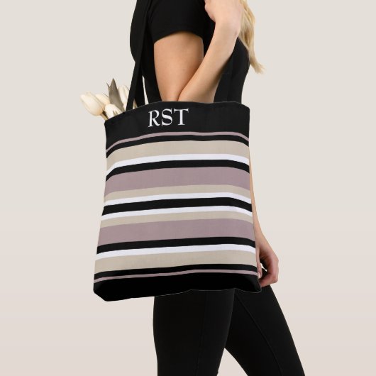 Zwart en Tan Stripes Tote Bag (Dichtbij)