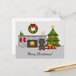 Zwart-en-tankavaliershond in een kerstkamer briefkaart