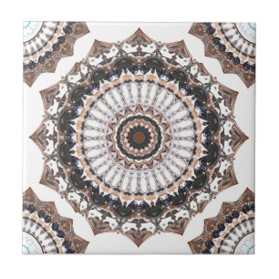 Zwart en Tannig Mandala Patroon Tegeltje