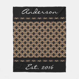 Zwart en Taupe Art Deco Fans - Gepersonaliseerd Fleece Deken