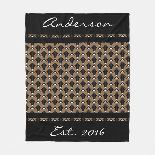 Zwart en Taupe Art Deco Fans - Gepersonaliseerd Fleece Deken (Voorkant)