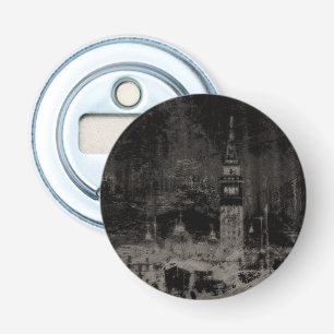 Zwart en Taupe Noodlijdende Skyline Venetië Italië Button Flesopener