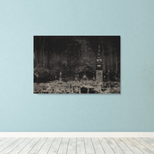 Zwart en Taupe Noodlijdende Skyline Venetië Italië Canvas Afdruk (Insitu (Houten vloer))