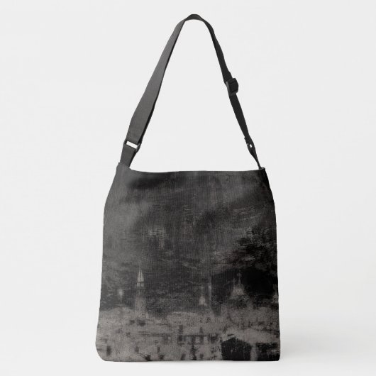 Zwart en Taupe Noodlijdende Skyline Venetië Italië Crossbody Tas (Achterkant)