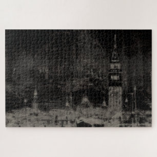 Zwart en Taupe Noodlijdende Skyline Venetië Italië Legpuzzel