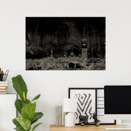 Zwart en Taupe Noodlijdende Skyline Venetië Italië Poster