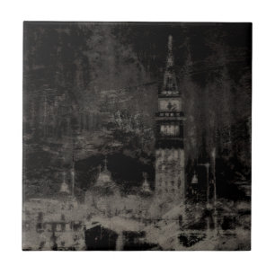 Zwart en Taupe Noodlijdende Skyline Venetië Italië Tegeltje