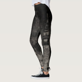 Zwart en taupe verweerde skyline Venetië Italië Leggings