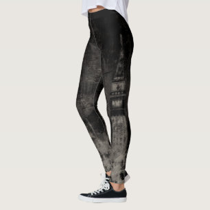 Zwart en taupe verweerde skyline Venetië Italië Leggings