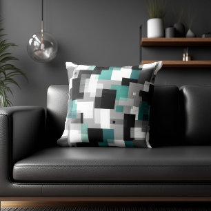 Zwart en Teal Abstract Patroon Kussen