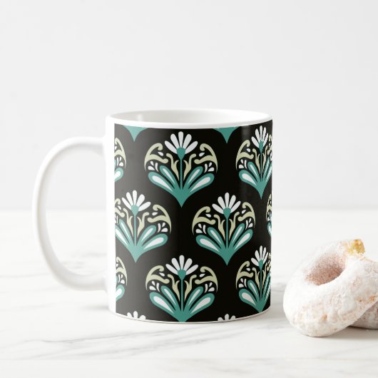 Zwart en Teal Art Deco Koffiemok (Met donut)